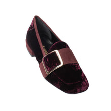 Indulge in luxurious comfort and style with our PG Bordeaux velvet loafers, designed to elevate your wardrobe. Experience the perfect blend of velvet and leather in these flat loafers, complete with an oversized strap and Button and square toe for a modern, chic look. Add a touch of elegance to any outfit with these versatile and alluring shoes. sidfe view