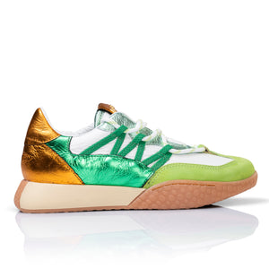 M Jus metallic green and gold sneaker