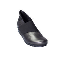 Arche Barska description  Stylish gun metal grey leather upper  Tonal elastic at the  instep  Pull on design   Superior padded insole  Flexible latex sole  Made in France cross view